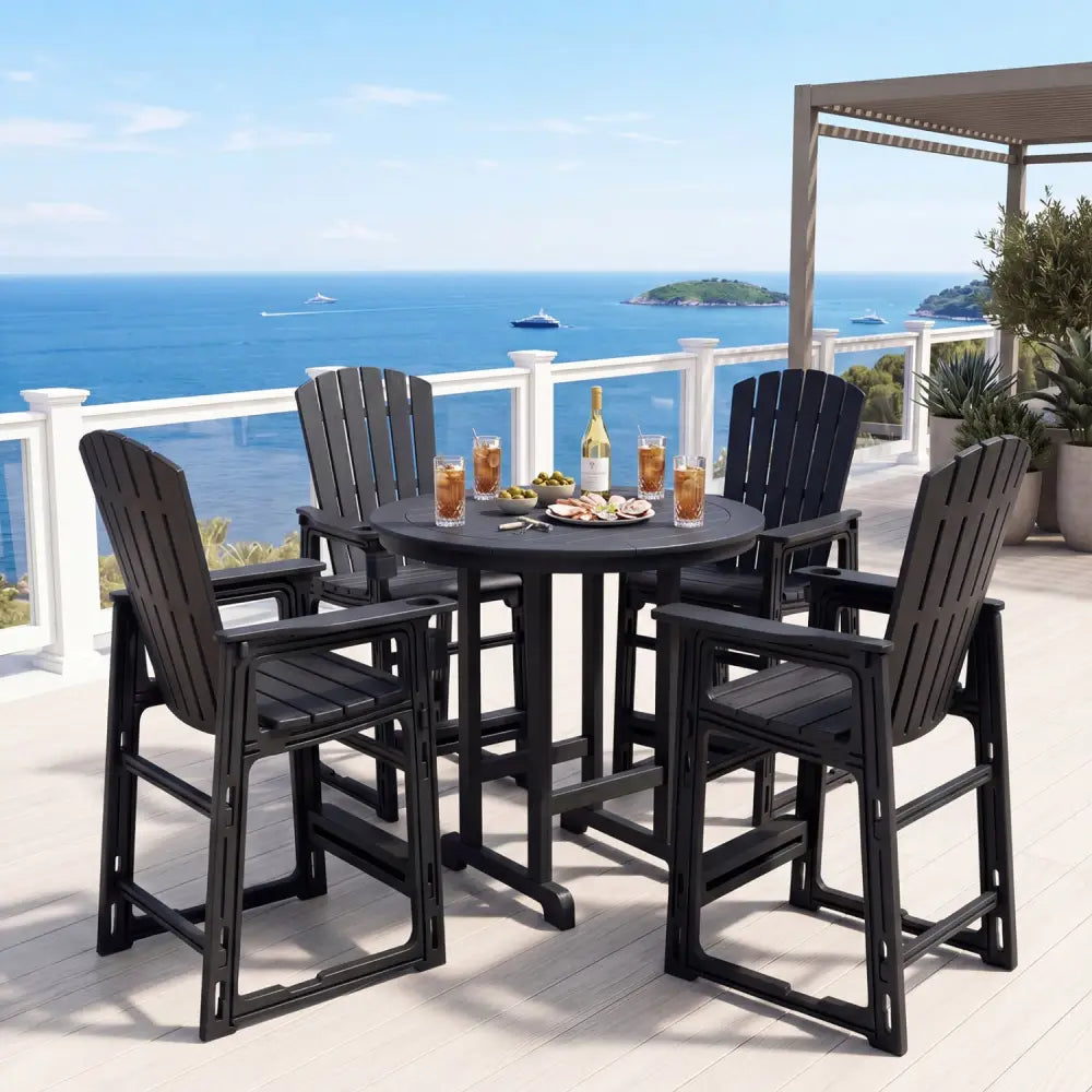 Outdoor 29 Inch Height Bar Stool with Backrest and Armrests-Black - Black - Patio Bar Furniture