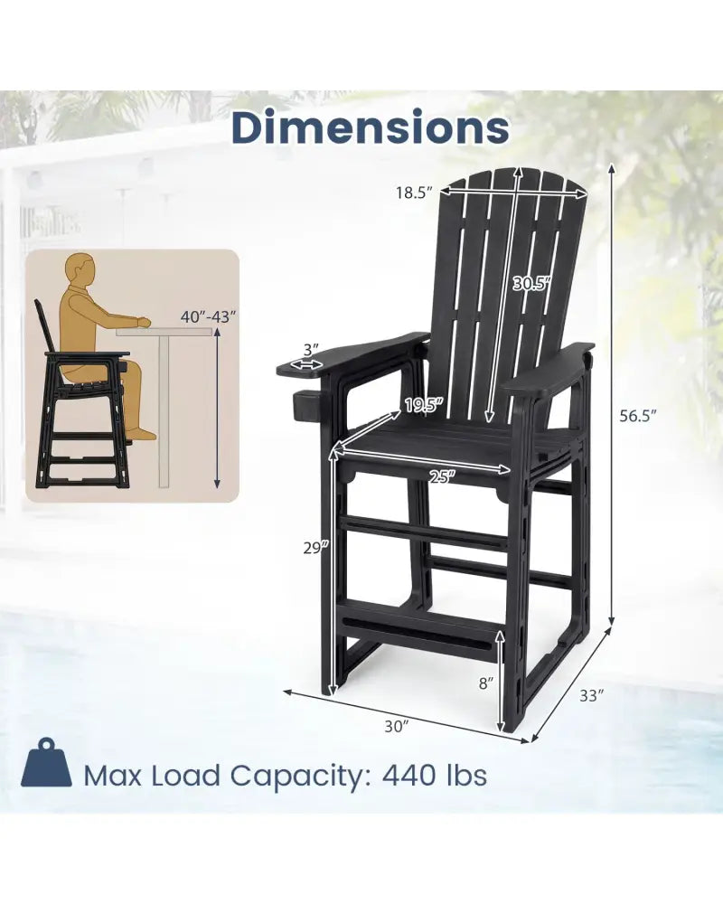 Outdoor 29 Inch Height Bar Stool with Backrest and Armrests-Black - Black - Patio Bar Furniture