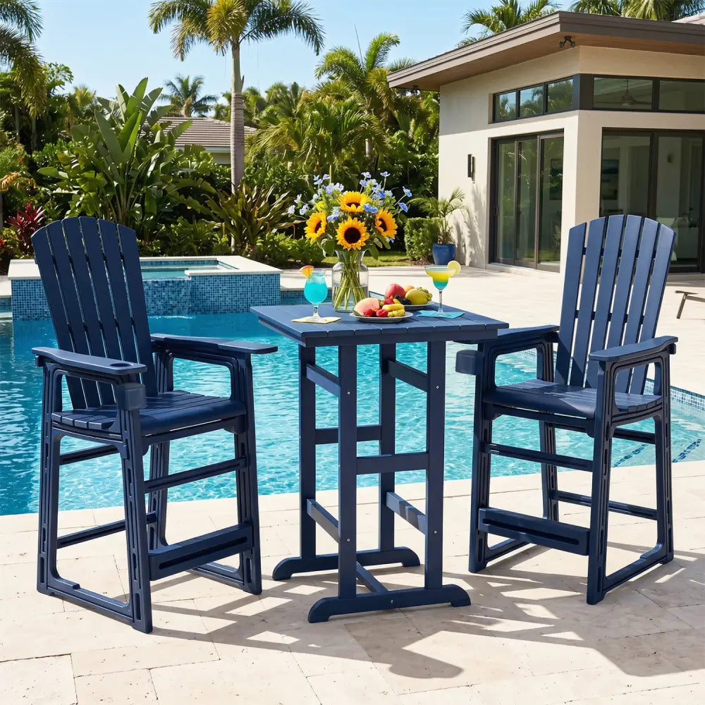 Outdoor 29 Inch Height Bar Stool with Backrest and Armrests-Blue - Blue - Patio Bar Furniture