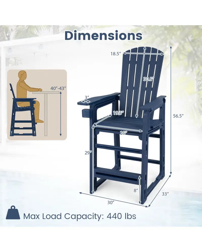 Outdoor 29 Inch Height Bar Stool with Backrest and Armrests-Blue - Blue - Patio Bar Furniture