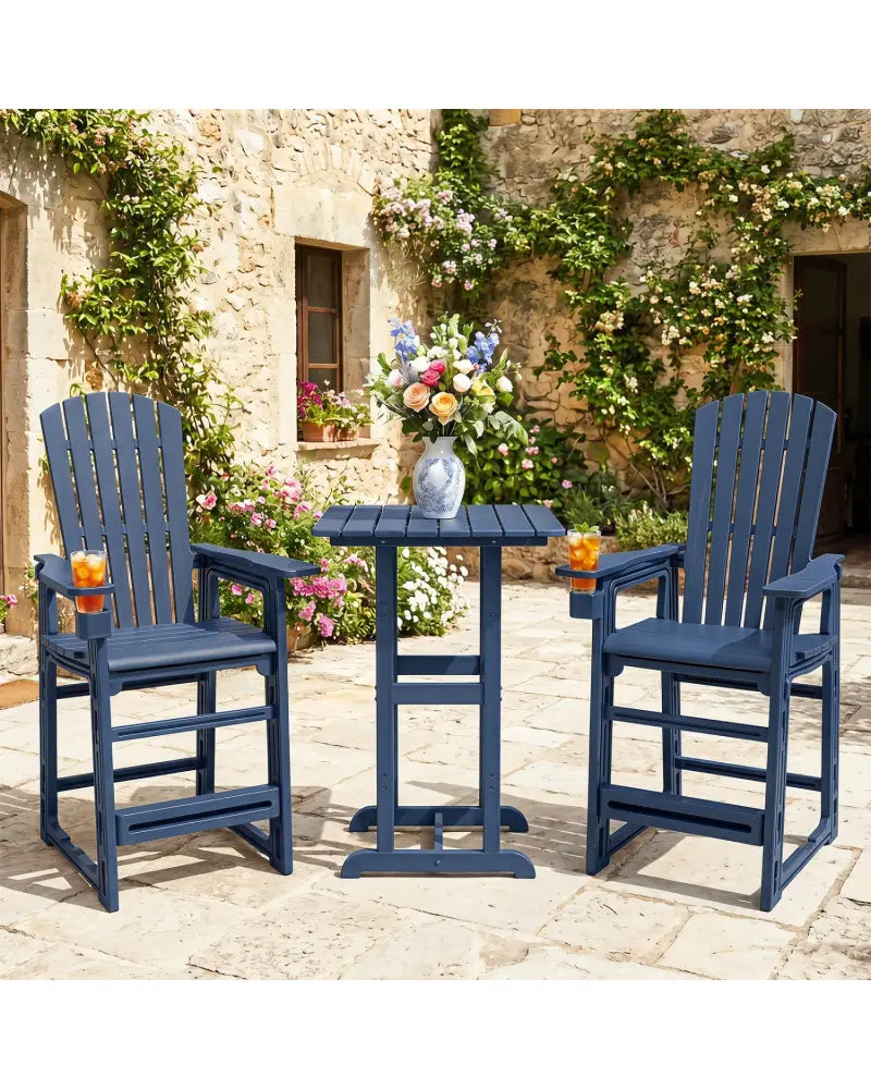 Outdoor 29 Inch Height Bar Stool with Backrest and Armrests-Blue - Blue - Patio Bar Furniture