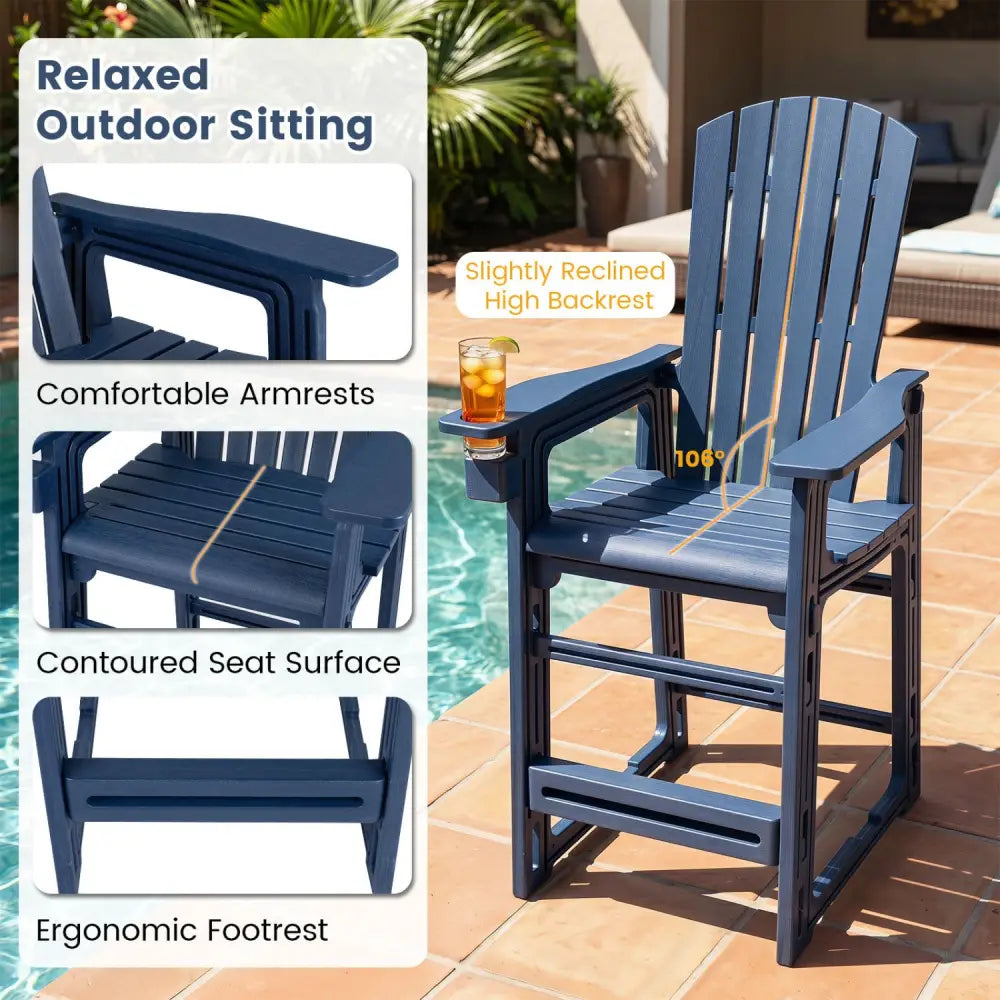 Outdoor 29 Inch Height Bar Stool with Backrest and Armrests-Blue - Blue - Patio Bar Furniture