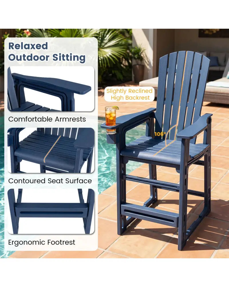 Outdoor 29 Inch Height Bar Stool with Backrest and Armrests-Blue - Blue - Patio Bar Furniture