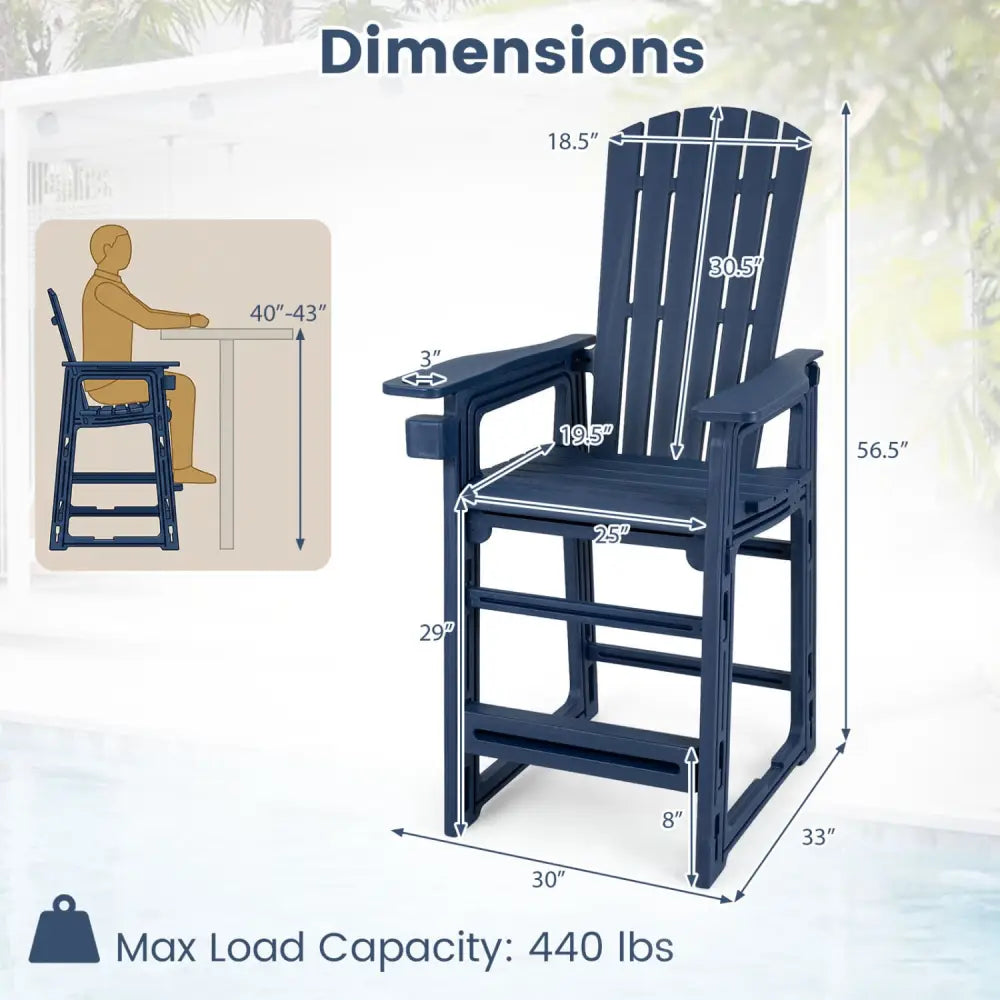 Outdoor 29 Inch Height Bar Stool with Backrest and Armrests-Blue - Blue - Patio Bar Furniture