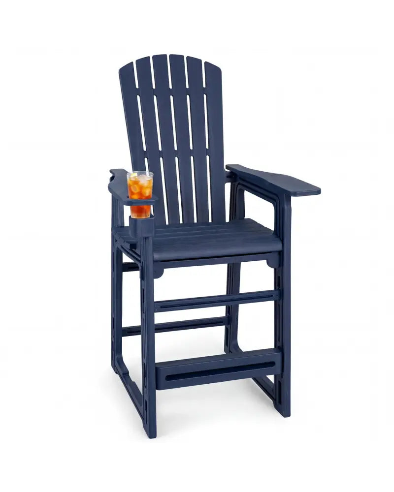 Outdoor 29 Inch Height Bar Stool with Backrest and Armrests-Blue - Blue - Patio Bar Furniture