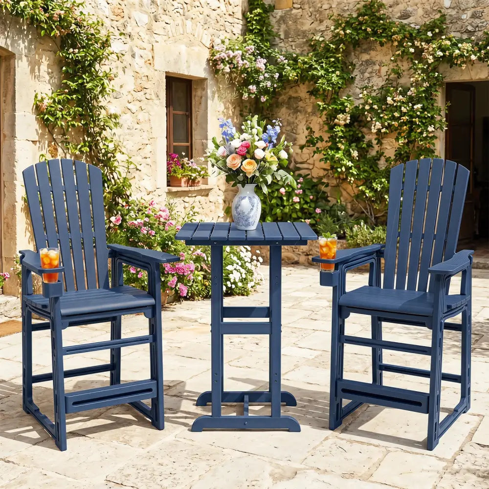 Outdoor 29 Inch Height Bar Stool with Backrest and Armrests-Blue - Blue - Patio Bar Furniture