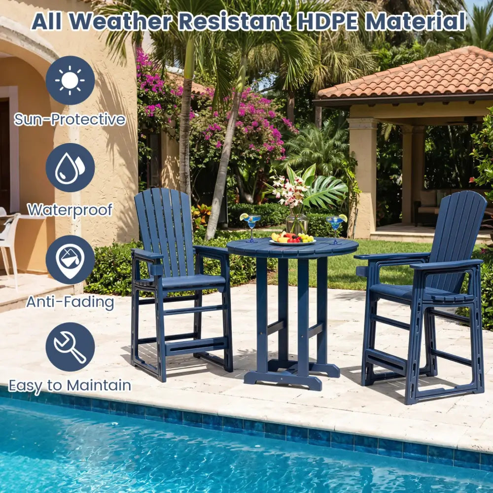 Outdoor 29 Inch Height Bar Stool with Backrest and Armrests-Blue - Blue - Patio Bar Furniture