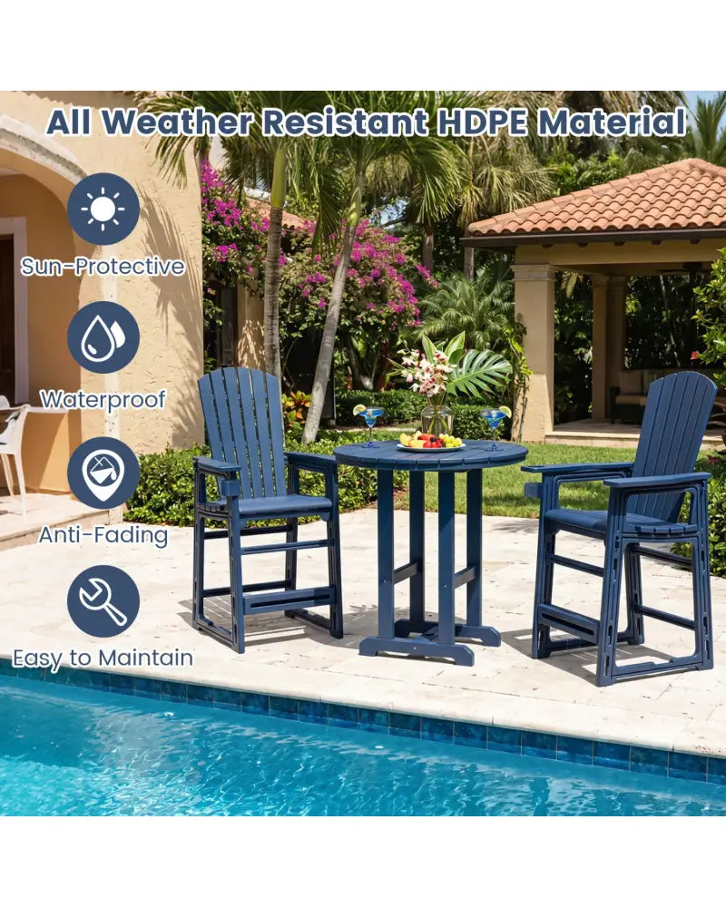 Outdoor 29 Inch Height Bar Stool with Backrest and Armrests-Blue - Blue - Patio Bar Furniture