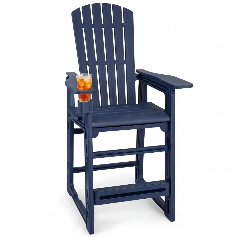 Outdoor 29 Inch Height Bar Stool with Backrest and Armrests-Blue - Blue - Patio Bar Furniture