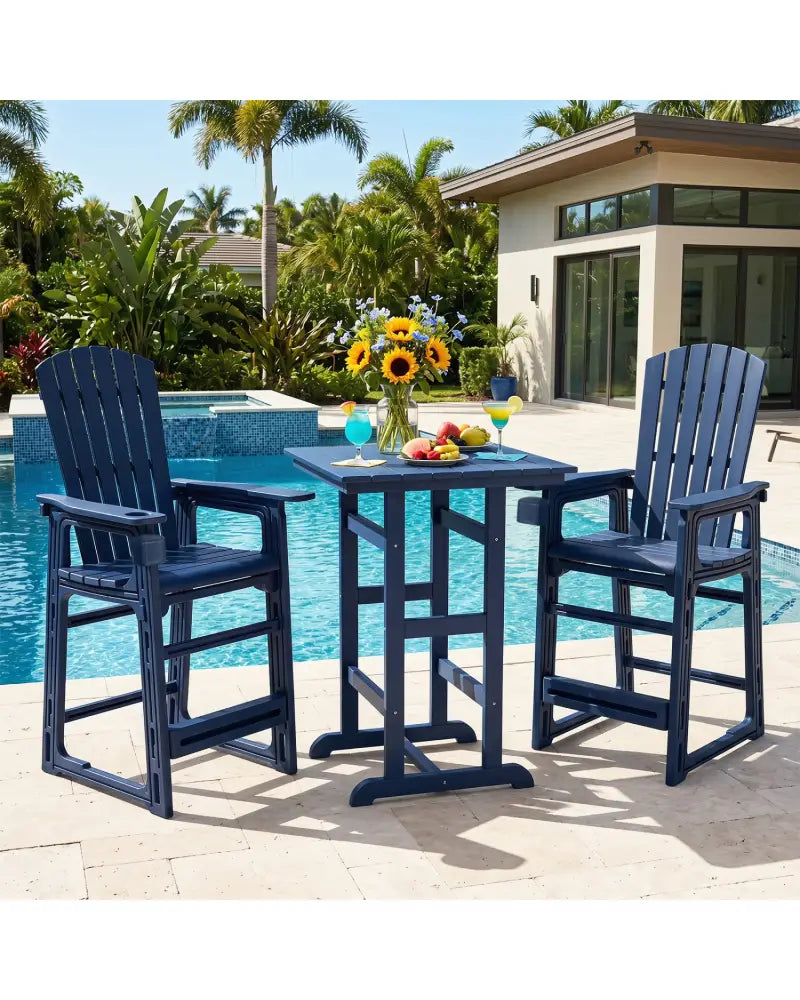 Outdoor 29 Inch Height Bar Stool with Backrest and Armrests-Blue - Blue - Patio Bar Furniture