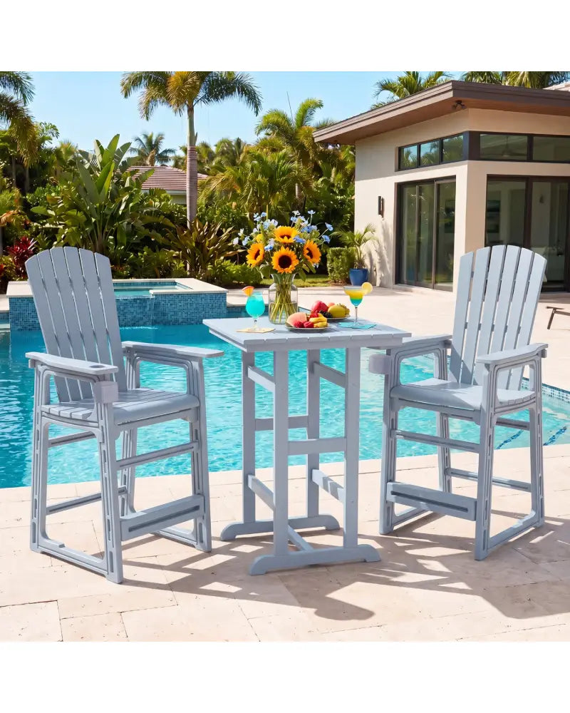 Outdoor 29 Inch Height Bar Stool with Backrest and Armrests-Gray - Gray - Patio Bar Furniture