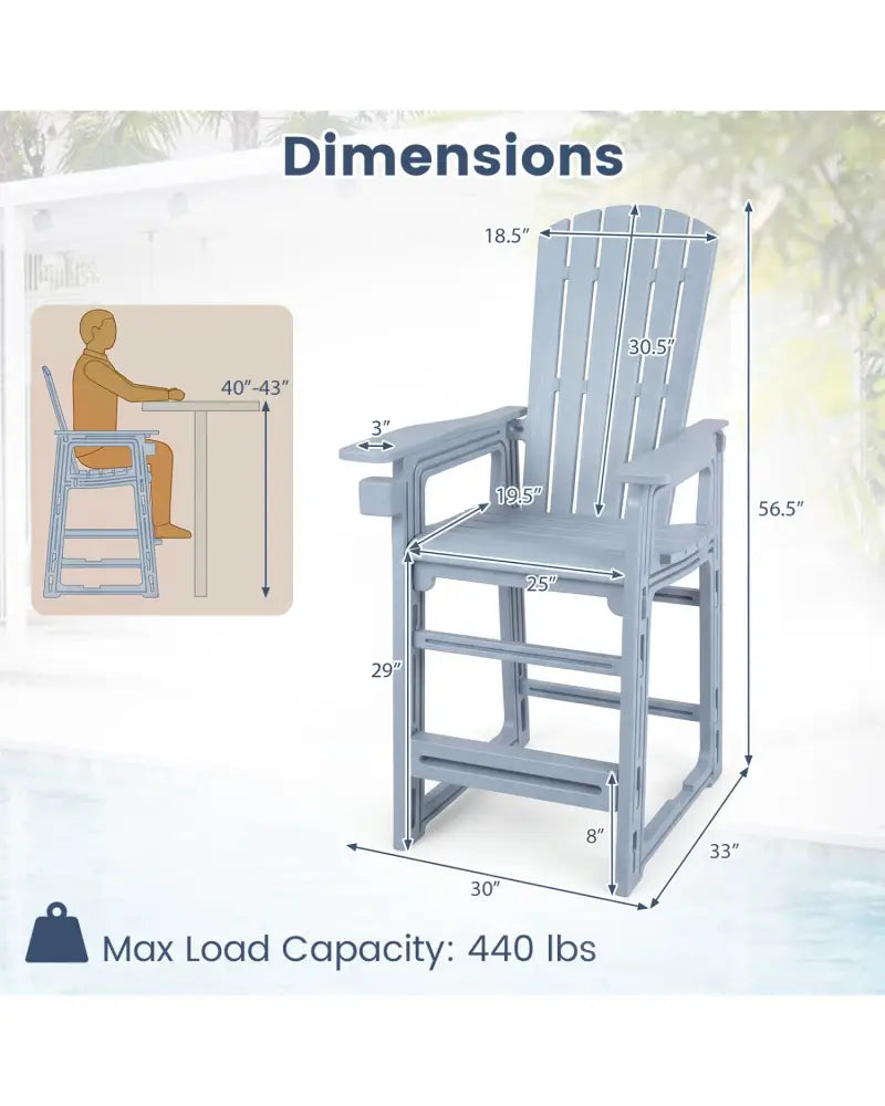 Outdoor 29 Inch Height Bar Stool with Backrest and Armrests-Gray - Gray - Patio Bar Furniture