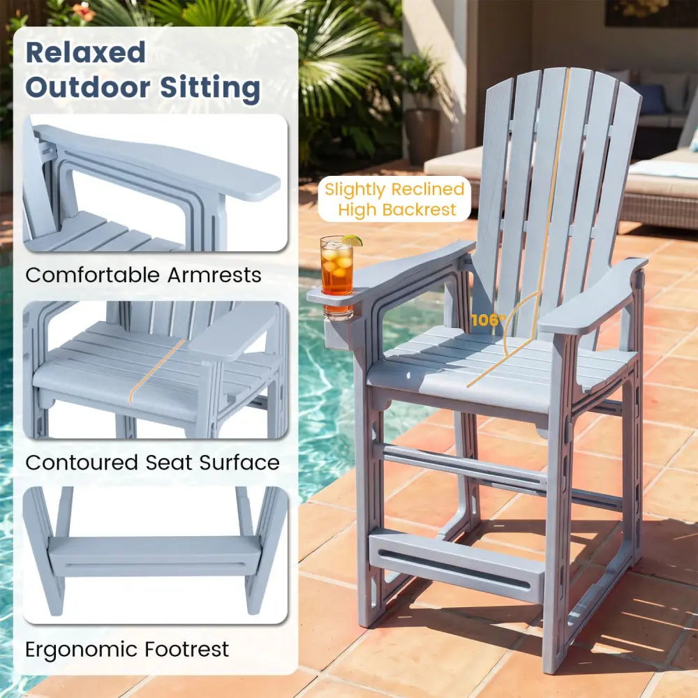 Outdoor 29 Inch Height Bar Stool with Backrest and Armrests-Gray - Gray - Patio Bar Furniture