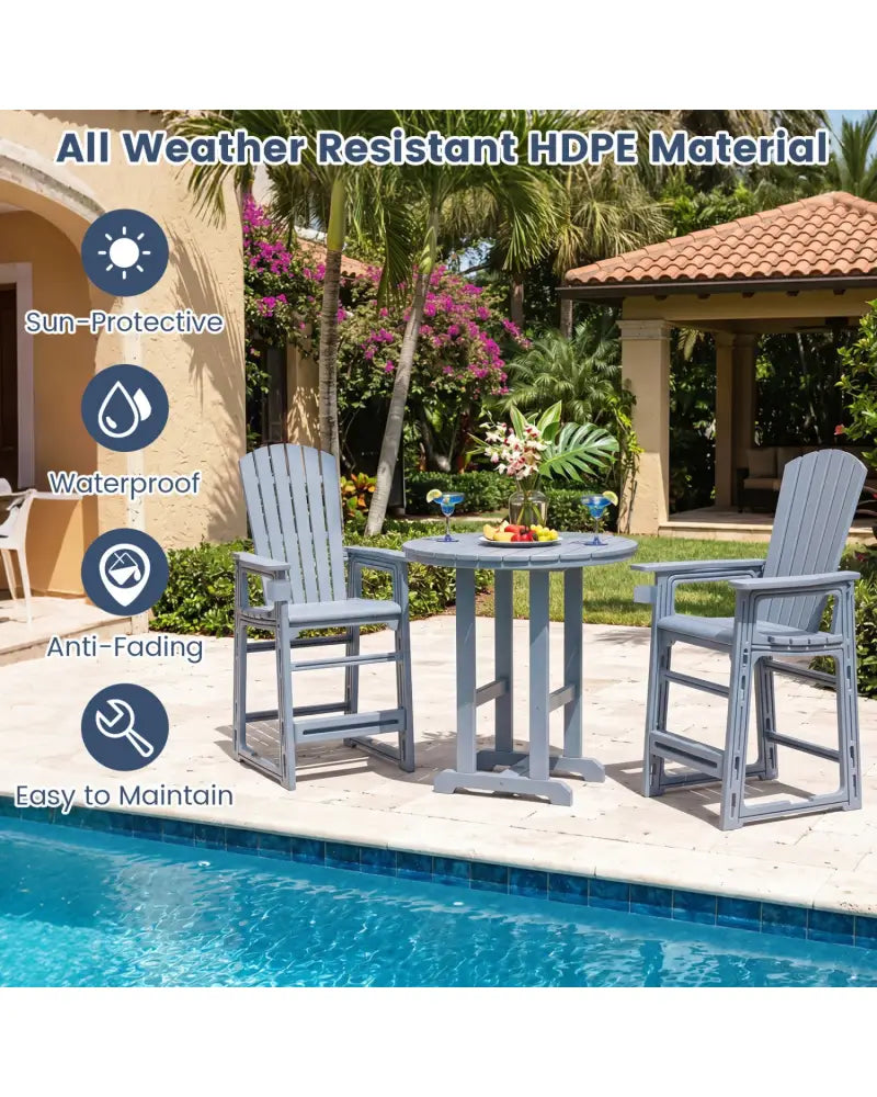 Outdoor 29 Inch Height Bar Stool with Backrest and Armrests-Gray - Gray - Patio Bar Furniture