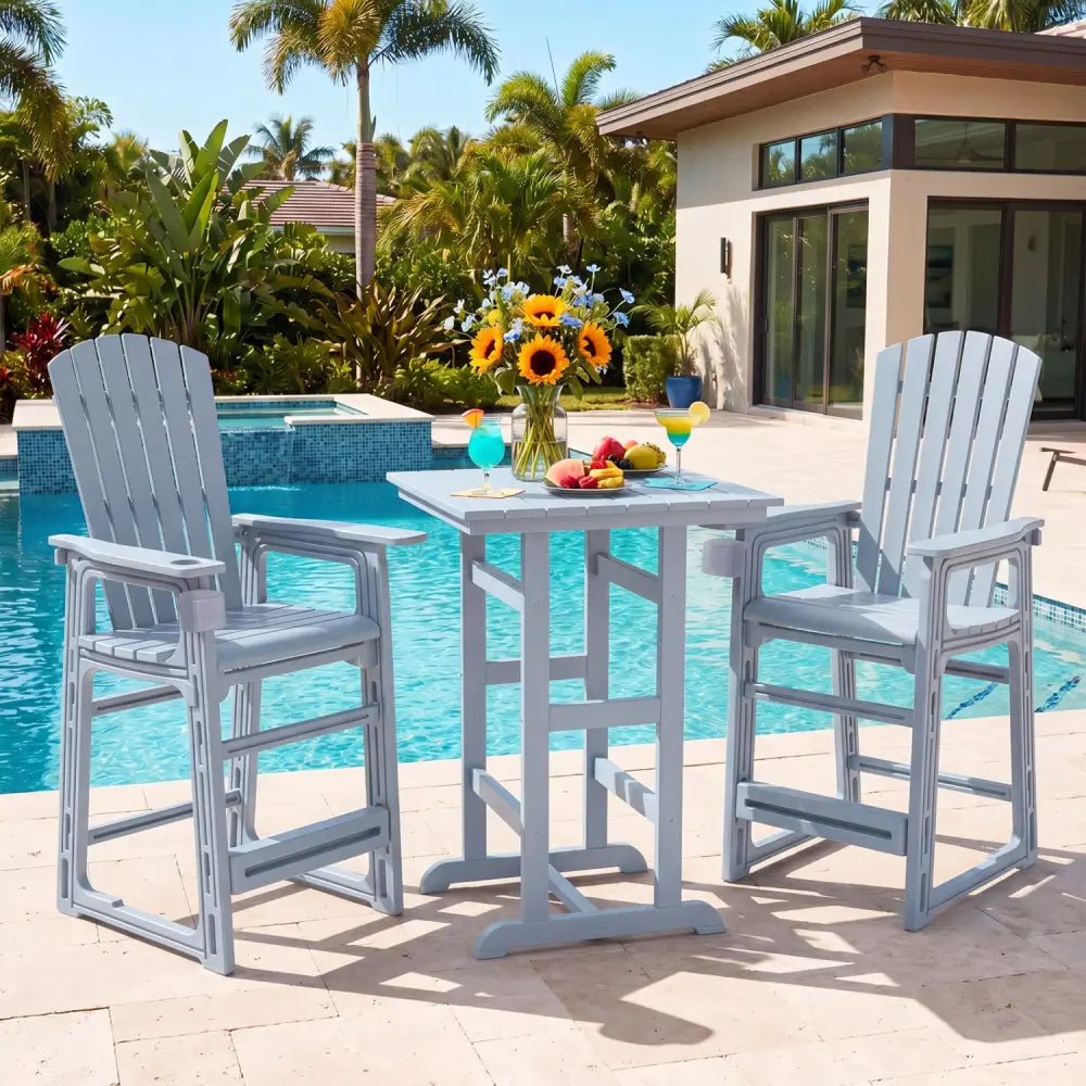 Outdoor 29 Inch Height Bar Stool with Backrest and Armrests-Gray - Gray - Patio Bar Furniture