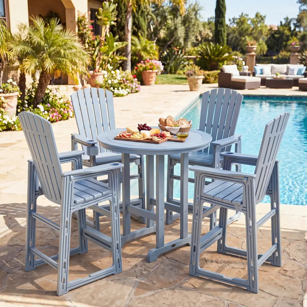 Outdoor 29 Inch Height Bar Stool with Backrest and Armrests-Gray - Gray - Patio Bar Furniture