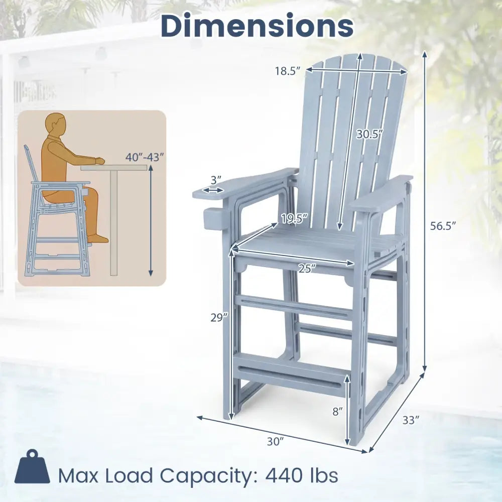 Outdoor 29 Inch Height Bar Stool with Backrest and Armrests-Gray - Gray - Patio Bar Furniture