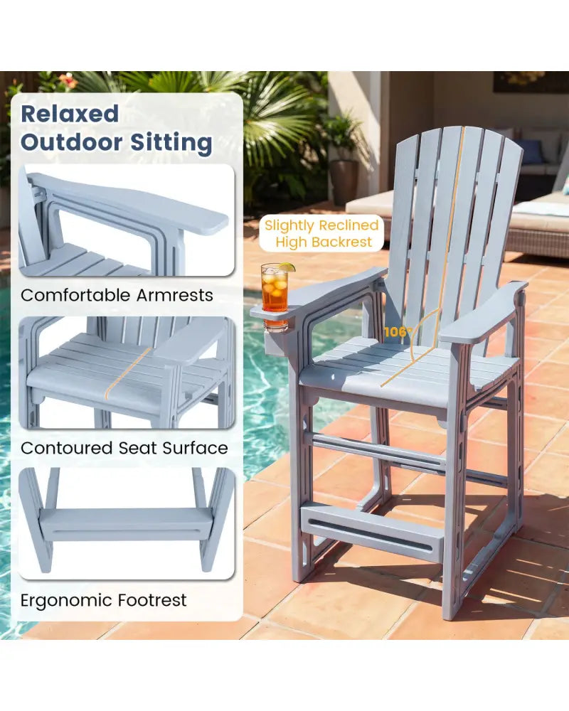 Outdoor 29 Inch Height Bar Stool with Backrest and Armrests-Gray - Gray - Patio Bar Furniture