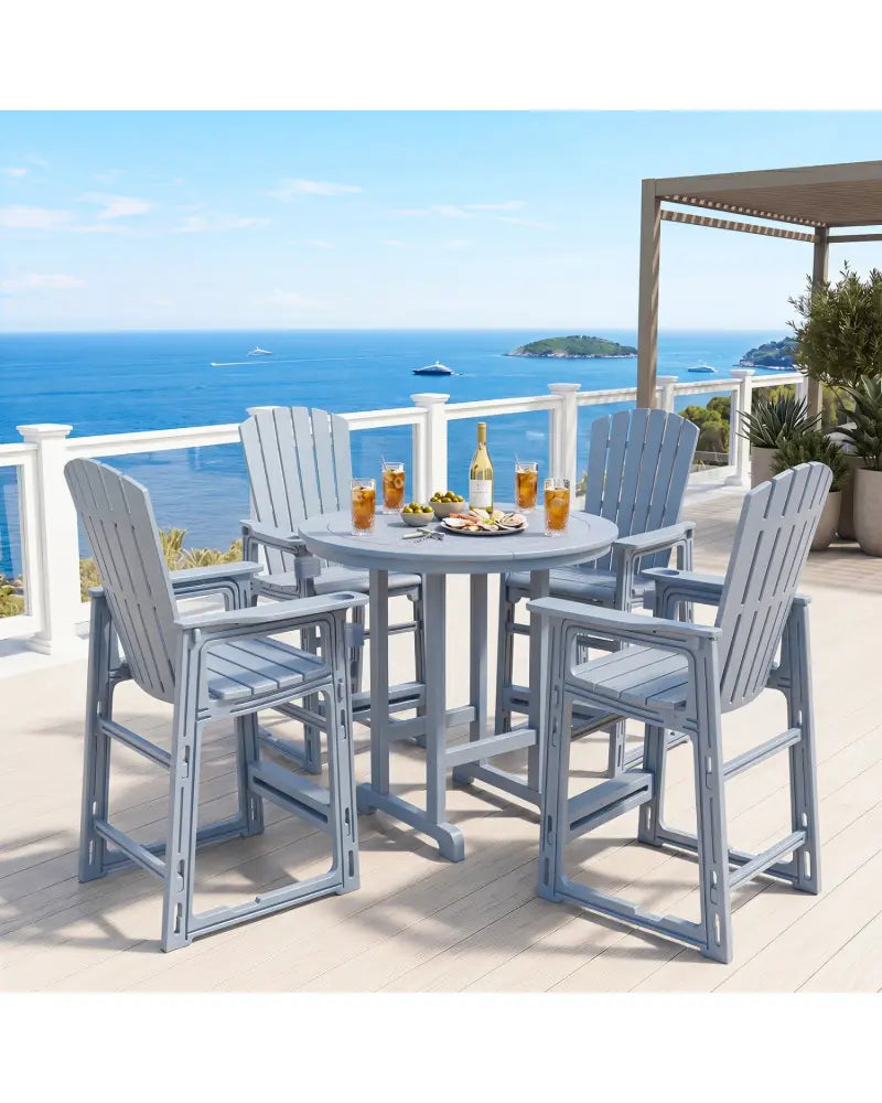 Outdoor 29 Inch Height Bar Stool with Backrest and Armrests-Gray - Gray - Patio Bar Furniture