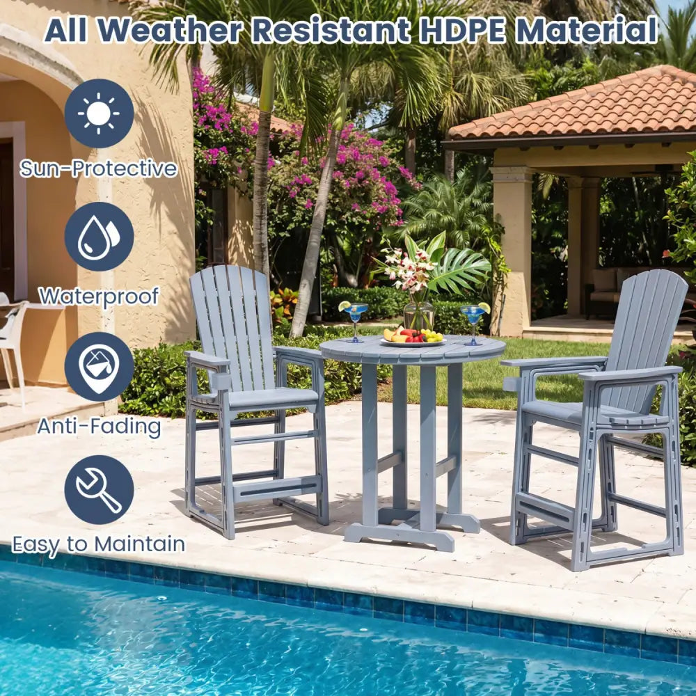 Outdoor 29 Inch Height Bar Stool with Backrest and Armrests-Gray - Gray - Patio Bar Furniture