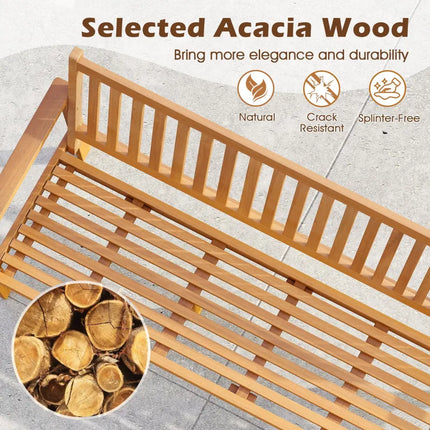 Outdoor 3-Seat Wood Bench with Seat Cushion and Slatted Seat-White - White - Outdoor Benches