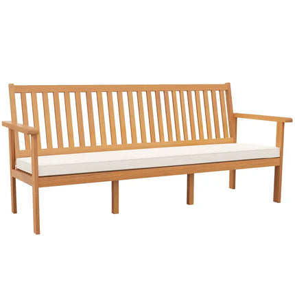 Outdoor 3-Seat Wood Bench with Seat Cushion and Slatted Seat-White - White - Outdoor Benches