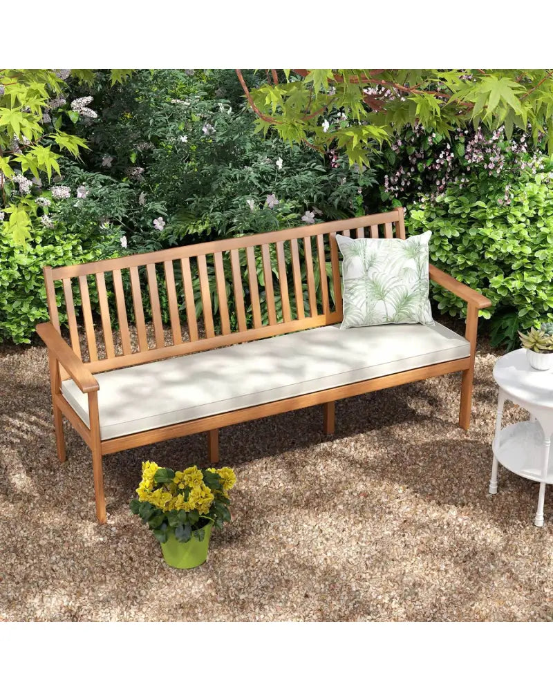 Outdoor 3-Seat Wood Bench with Seat Cushion and Slatted Seat-White - White - Outdoor Benches