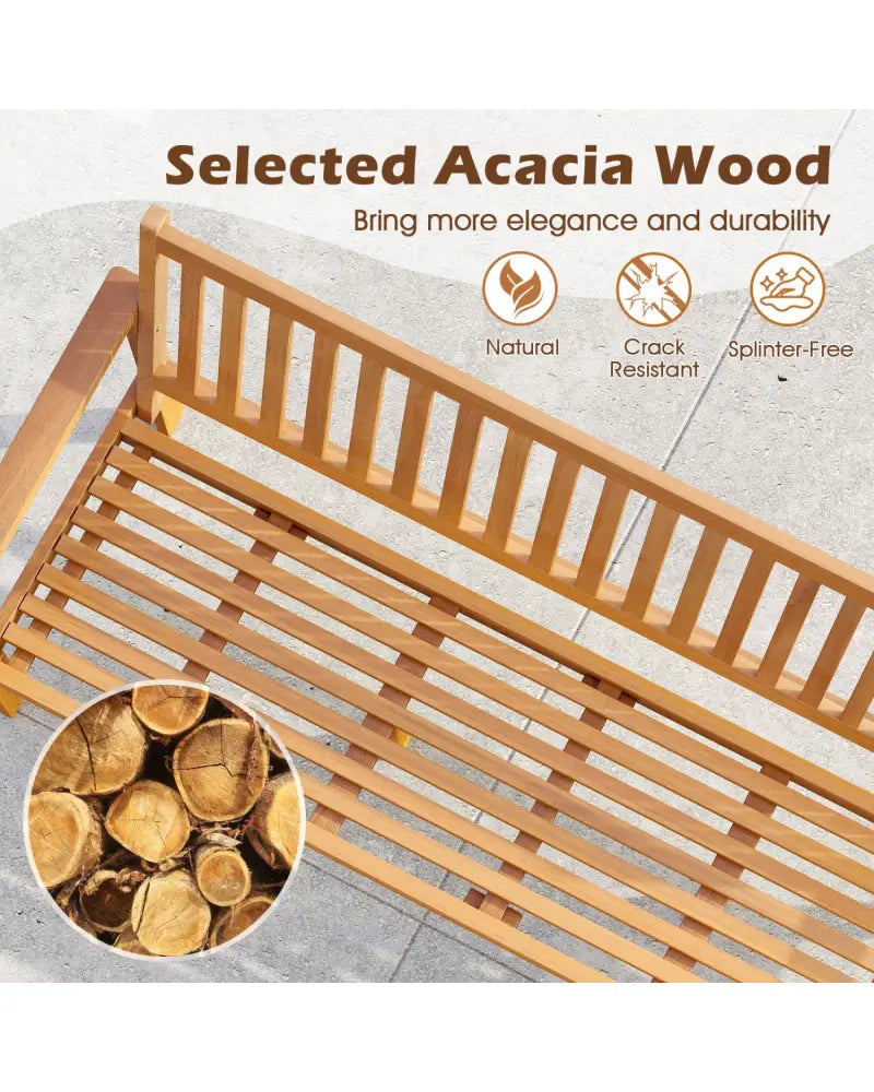 Outdoor 3-Seat Wood Bench with Seat Cushion and Slatted Seat-White - White - Outdoor Benches