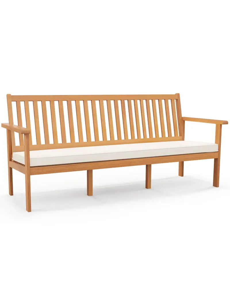 Outdoor 3-Seat Wood Bench with Seat Cushion and Slatted Seat-White - White - Outdoor Benches