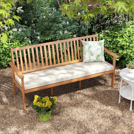 Outdoor 3-Seat Wood Bench with Seat Cushion and Slatted Seat-White - White - Outdoor Benches