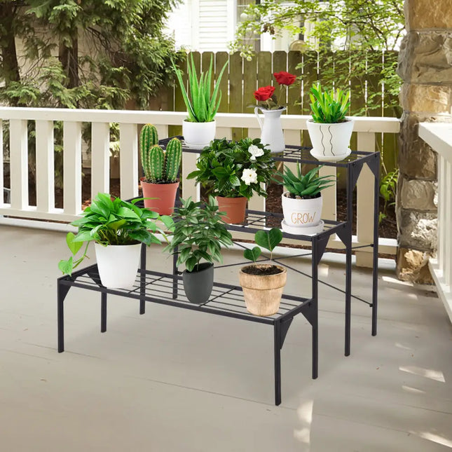 Outdoor 3 Tier Metal Plant Stand with Heavy Duty Rack for Multiple Use - Black - Plant Stands