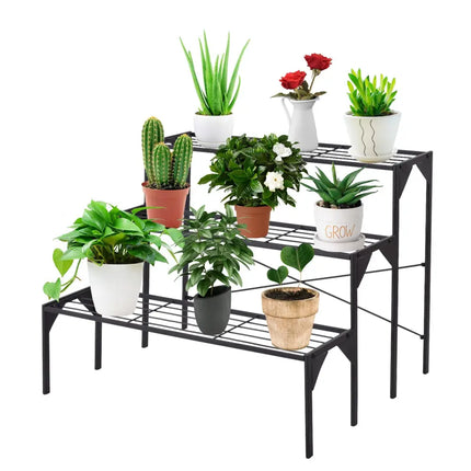 Outdoor 3 Tier Metal Plant Stand with Heavy Duty Rack for Multiple Use - Black - Plant Stands