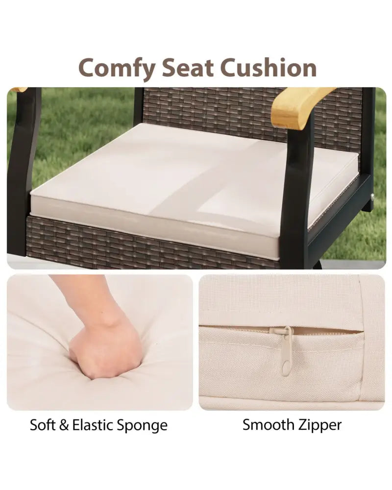 Outdoor 360° Swivel Bar Stool with Cushion and Acacia Wood Armrests-F-Brown - Brown - Patio Bar Furniture