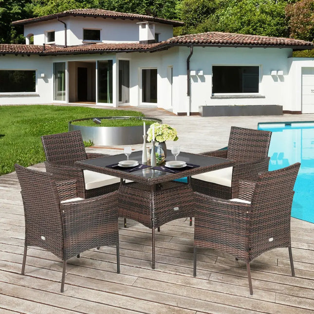 Outdoor 5 Pieces Dining Table Set with 1 Table and 4 Single Sofas - Brown - Patio Dining Sets