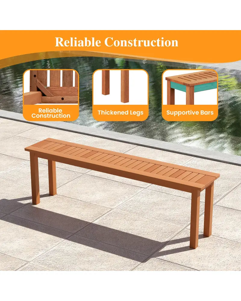 Outdoor 59 Inch Long Patio Dining Backless Wooden Bench with Teak Oil Finish - Natural - Outdoor Benches