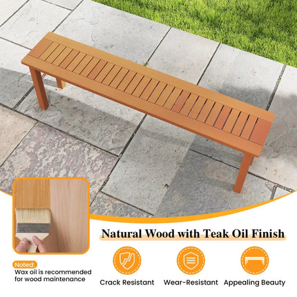 Outdoor 59 Inch Long Patio Dining Backless Wooden Bench with Teak Oil Finish - Natural - Outdoor Benches
