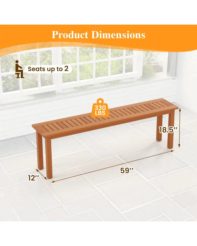 Outdoor 59 Inch Long Patio Dining Backless Wooden Bench with Teak Oil Finish - Natural - Outdoor Benches