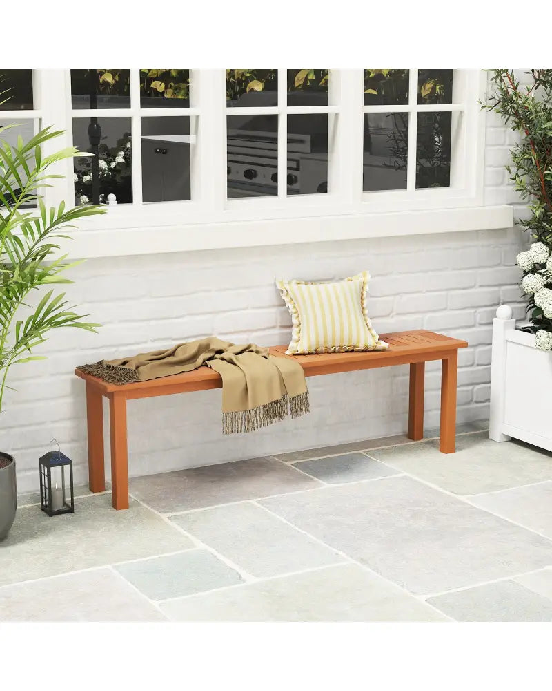 Outdoor 59 Inch Long Patio Dining Backless Wooden Bench with Teak Oil Finish - Natural - Outdoor Benches