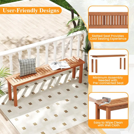 Outdoor 59 Inch Long Patio Dining Backless Wooden Bench with Teak Oil Finish - Natural - Outdoor Benches
