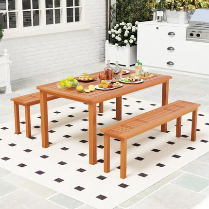 Outdoor 59 Inch Long Patio Dining Backless Wooden Bench with Teak Oil Finish - Natural - Outdoor Benches