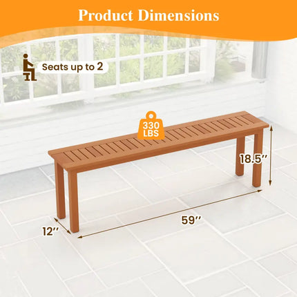 Outdoor 59 Inch Long Patio Dining Backless Wooden Bench with Teak Oil Finish - Natural - Outdoor Benches
