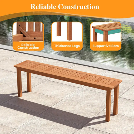 Outdoor 59 Inch Long Patio Dining Backless Wooden Bench with Teak Oil Finish - Natural - Outdoor Benches