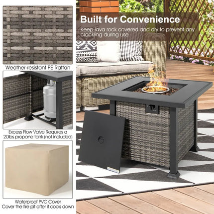 Outdoor 9 Pieces Patio Furniture Set with 50 000 BTU Propane Fire Pit Table-Off White - Off White - Outdoor Sectionals