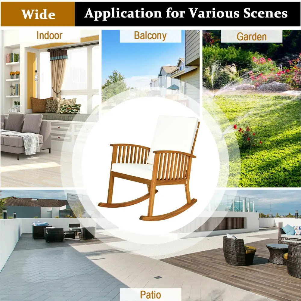 Outdoor Acacia Garden Wood Rocking Chair - Natural - Patio Rocking Chairs & Gliders