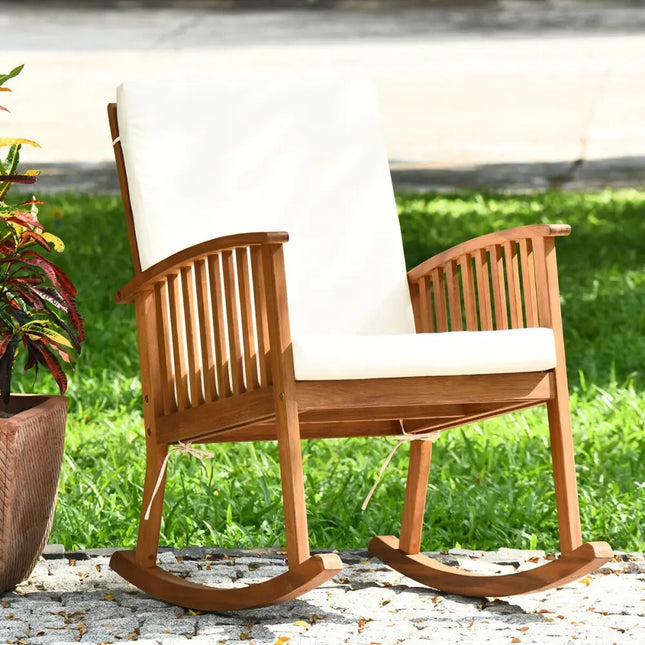 Outdoor Acacia Garden Wood Rocking Chair - Natural - Patio Rocking Chairs & Gliders