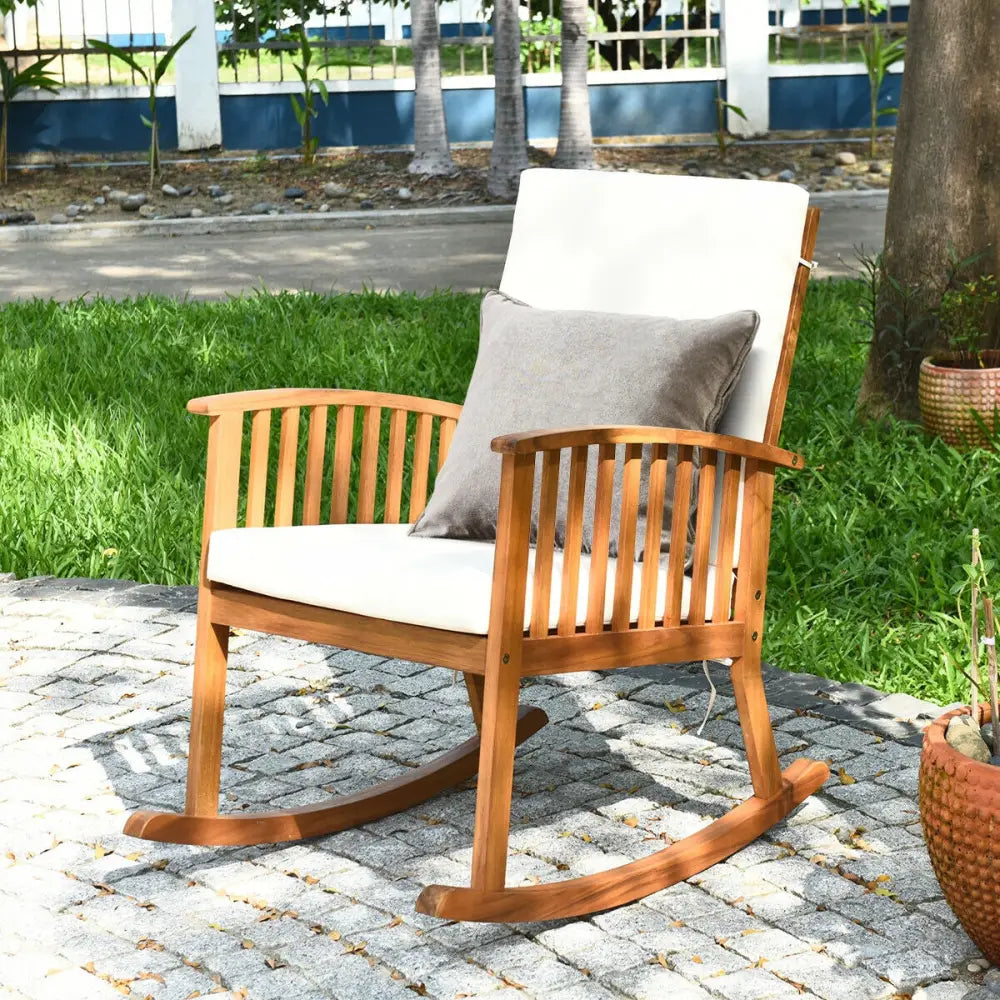 Outdoor Acacia Garden Wood Rocking Chair - Natural - Patio Rocking Chairs & Gliders