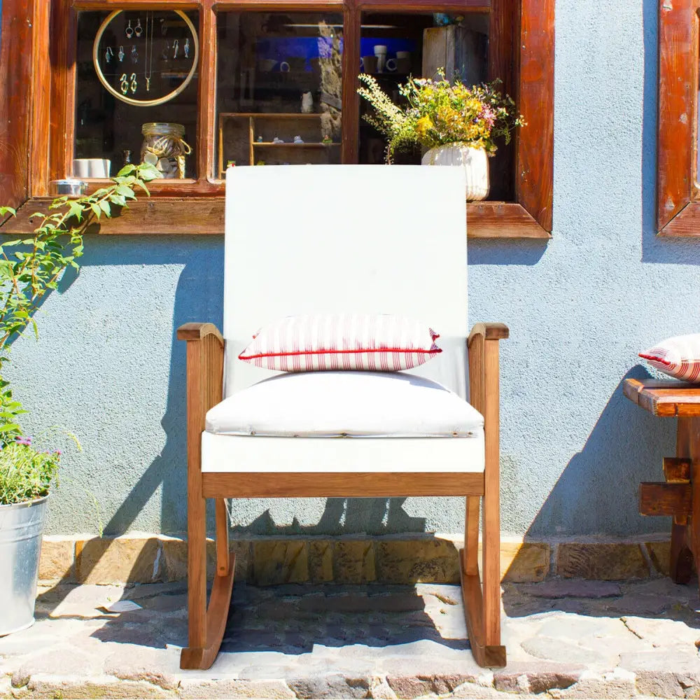 Outdoor Acacia Garden Wood Rocking Chair - Natural - Patio Rocking Chairs & Gliders