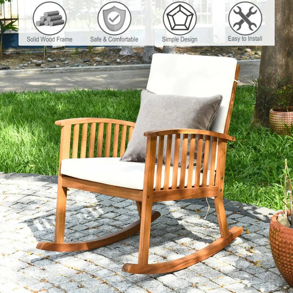 Outdoor Acacia Garden Wood Rocking Chair - Natural - Patio Rocking Chairs & Gliders