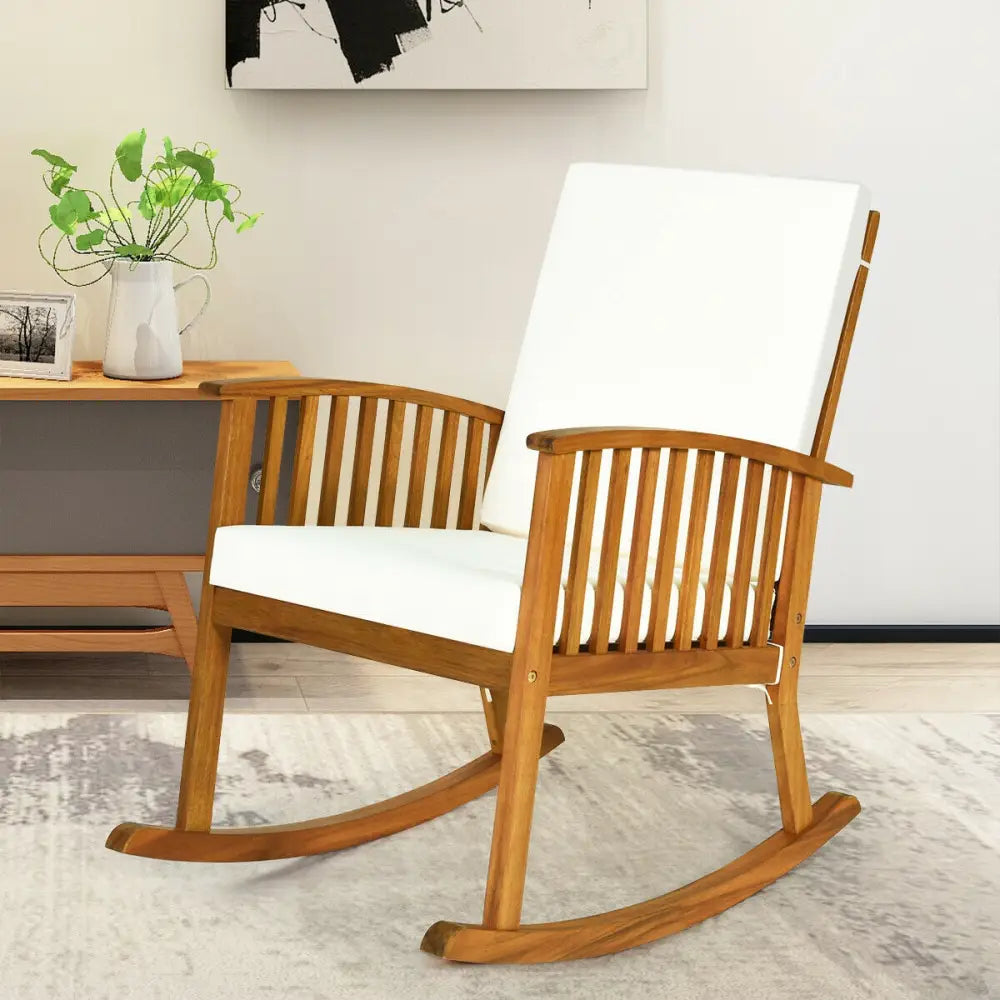 Outdoor Acacia Garden Wood Rocking Chair - Natural - Patio Rocking Chairs & Gliders