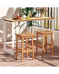 Outdoor Acacia Wood Bar Stools Set of 2 with PE Rattan Seats and Backrests - Patio Bar Furniture